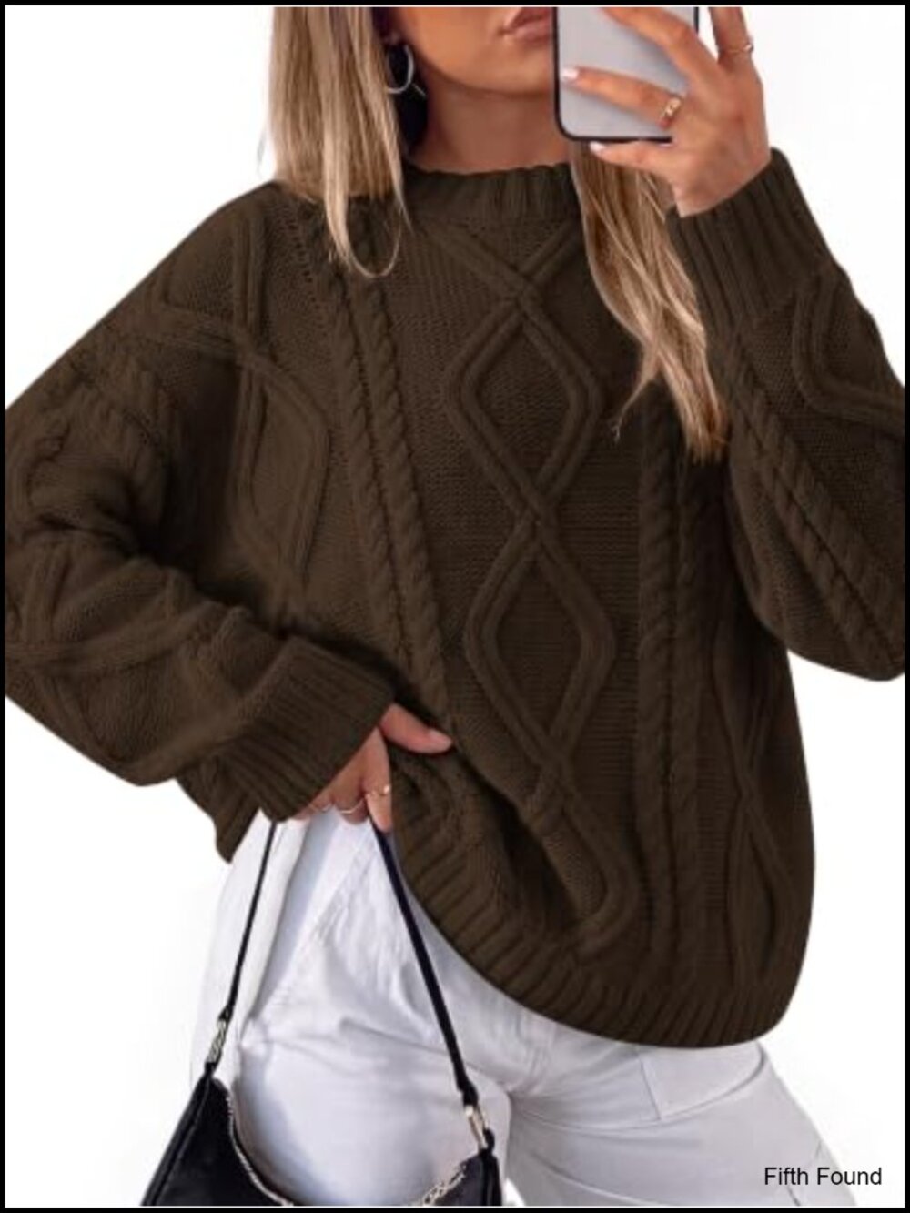 Oversized Cable Knit Sweater Crew Neck Lantern Sleeve Pullover Fall Winter
